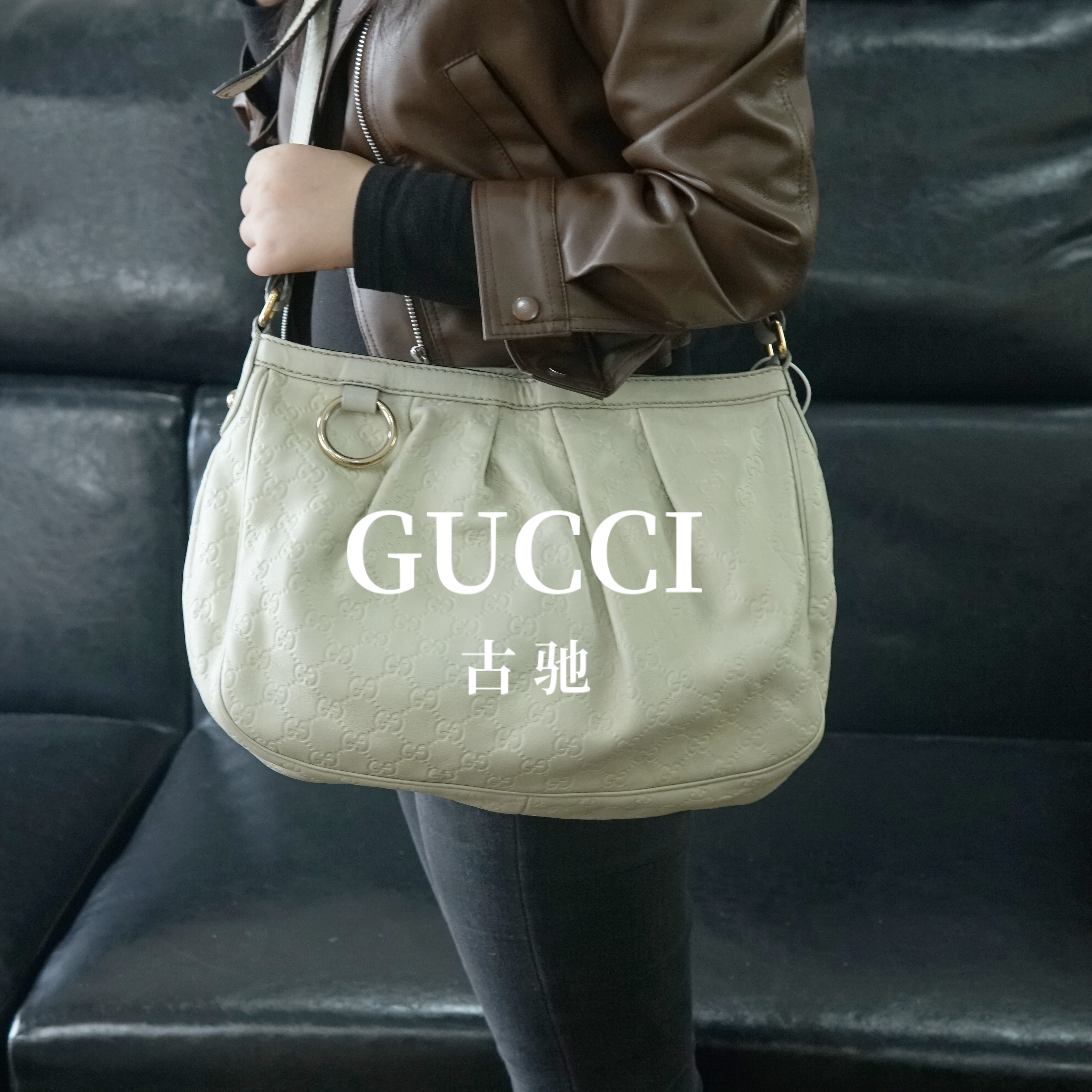 95新 GUCCI/古驰 白色压纹单肩包/BC10509535/9535