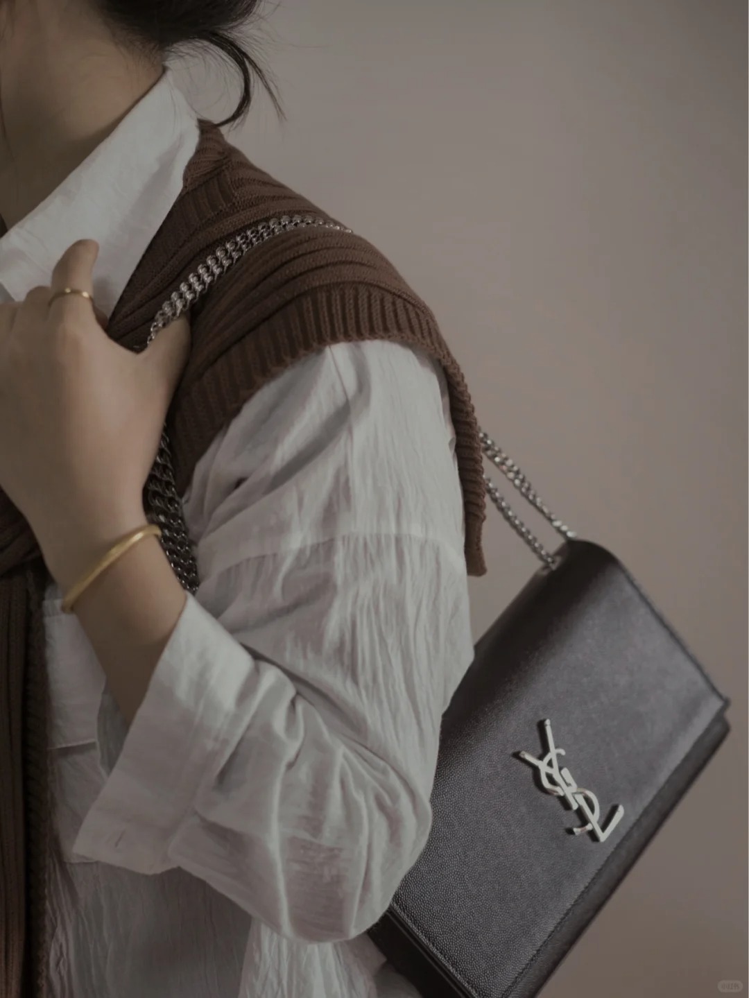 99新 YSL/圣罗兰 ysl kate中号黑银荔枝纹/公价无/甄选