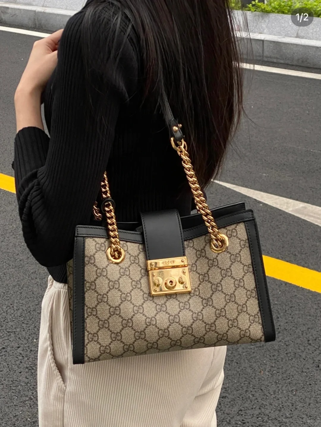99新 GUCCI/古驰 gucci padlock小号黑边/公价无/甄选