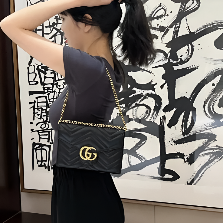 95新 GUCCI/古驰 marmont woc黑金链条包/公价无/甄选