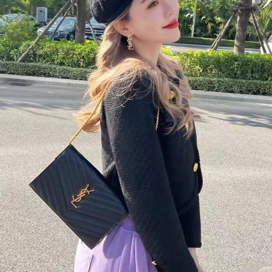 95新 YSL/圣罗兰 ysl 信封中号黑金/公价无/甄选