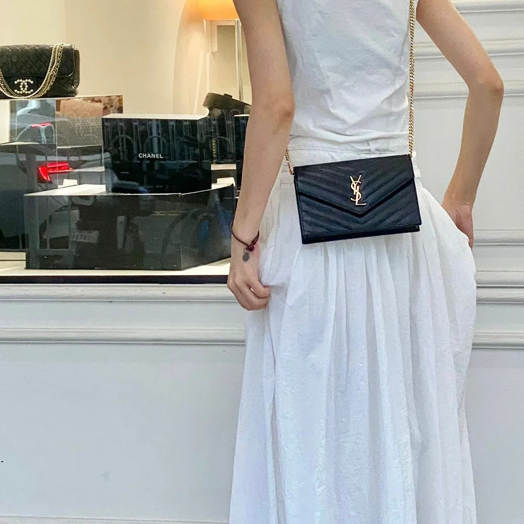 95新 YSL/圣罗兰 ysl 信封小号黑金经典款/公价无/甄选