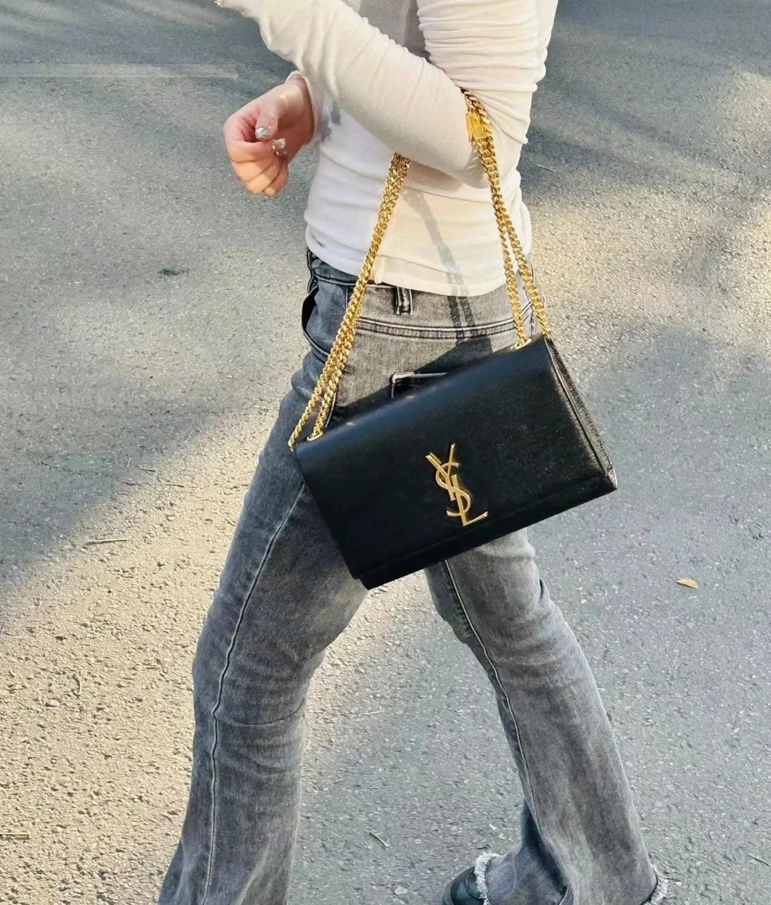 95新 YSL/圣罗兰  kate黑金中号荔枝斜挎包/公价无/甄选