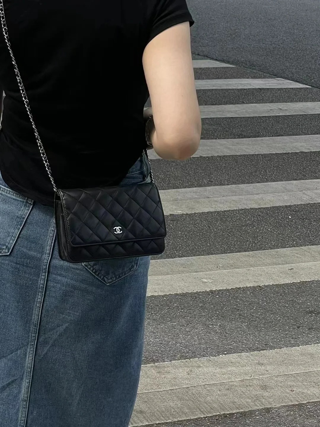 95新 Chanel/香奈儿 chanel发财woc黑银羊皮/公价无/甄选