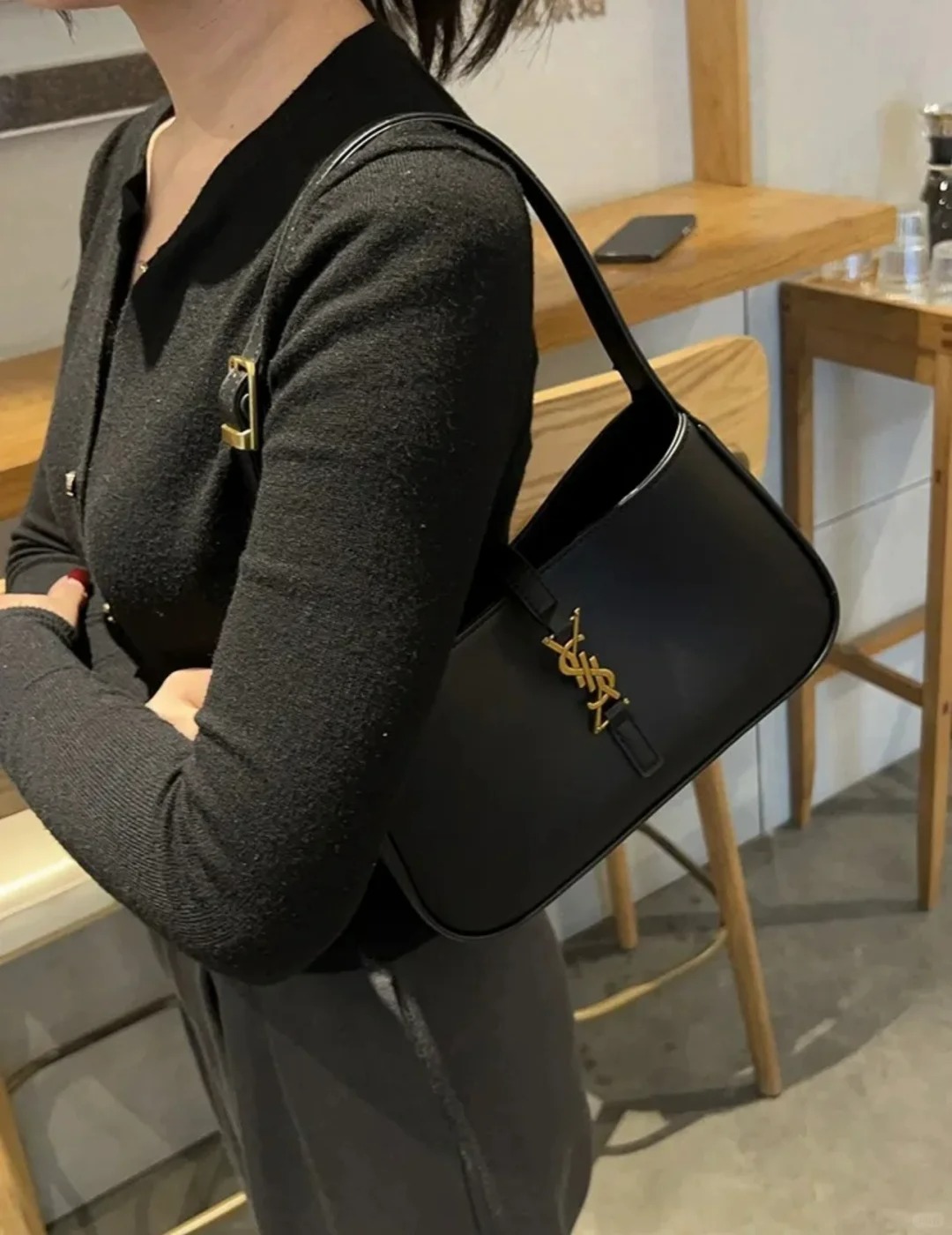 99新 YSL/圣罗兰 ysl hobo腋下黑金光面/公价无/甄选