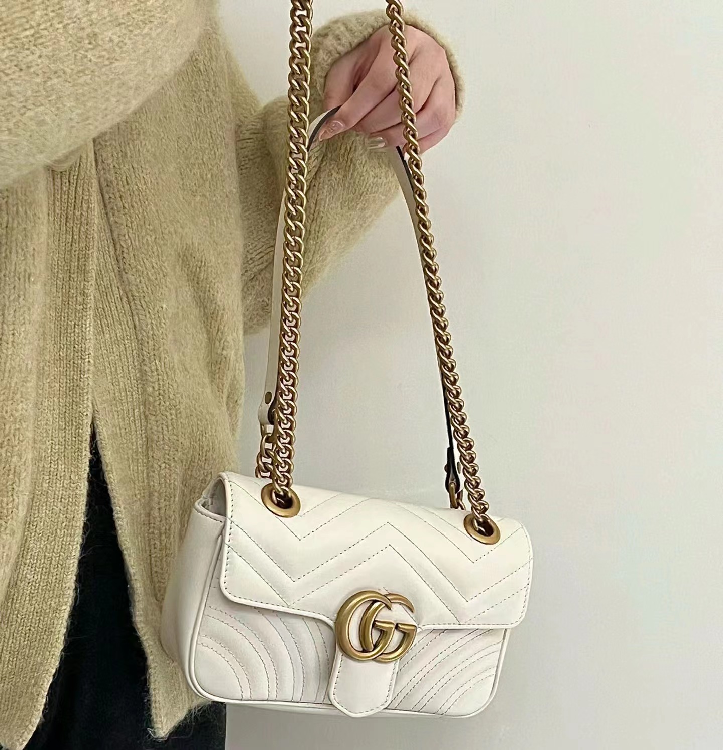 95新 GUCCI/古驰 古驰marmont22白金新款链条包/公价无/甄选