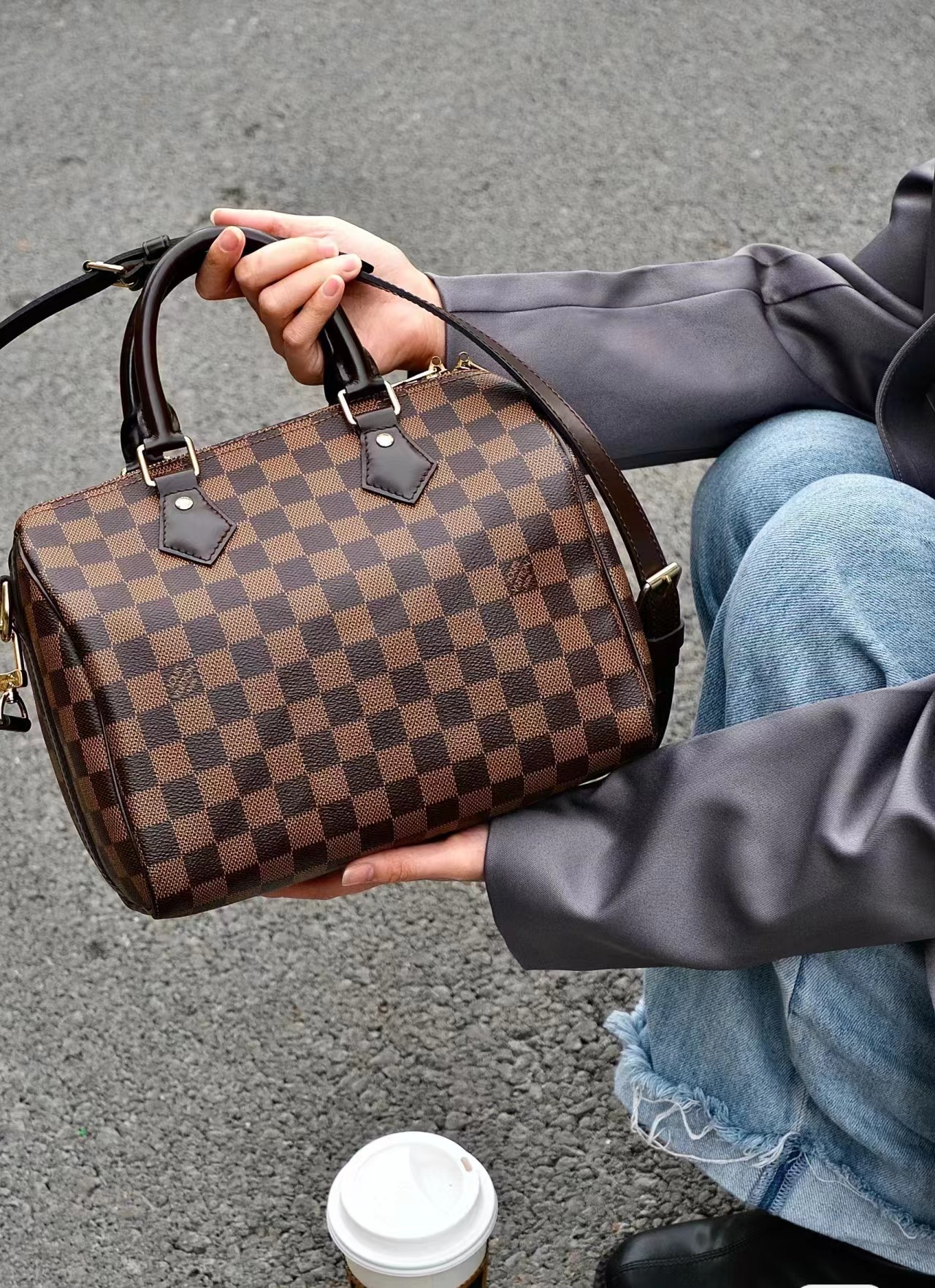 99新 LouisVuitton/路易威登 lv speedy25棋盘格肩带/公价无/甄选