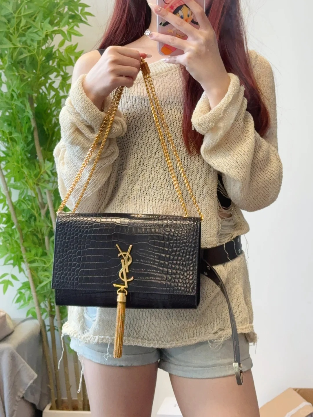 99新 YSL/圣罗兰 ysl 流苏中号黑金鳄压/公价无/甄选