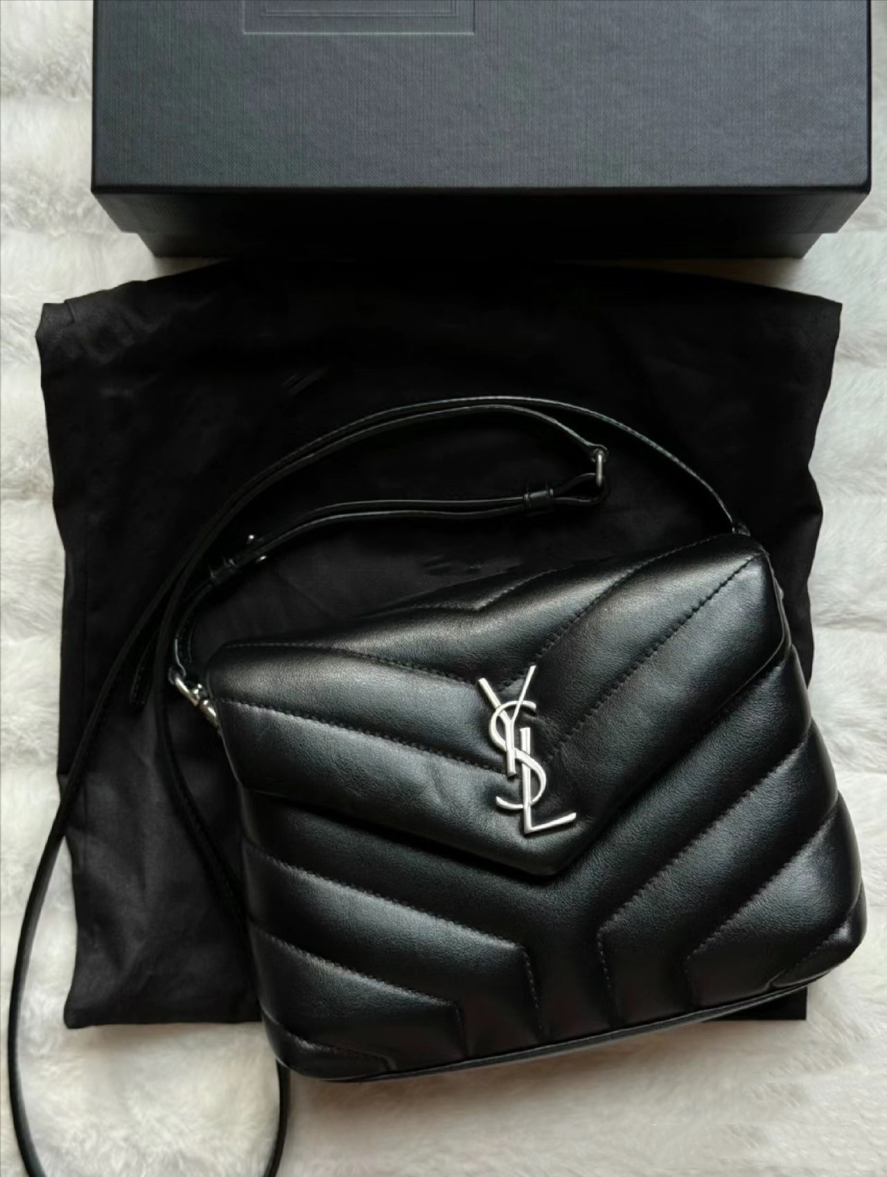 99新 YSL/圣罗兰 ysl loulou小号黑银斜挎包/公价无/甄选