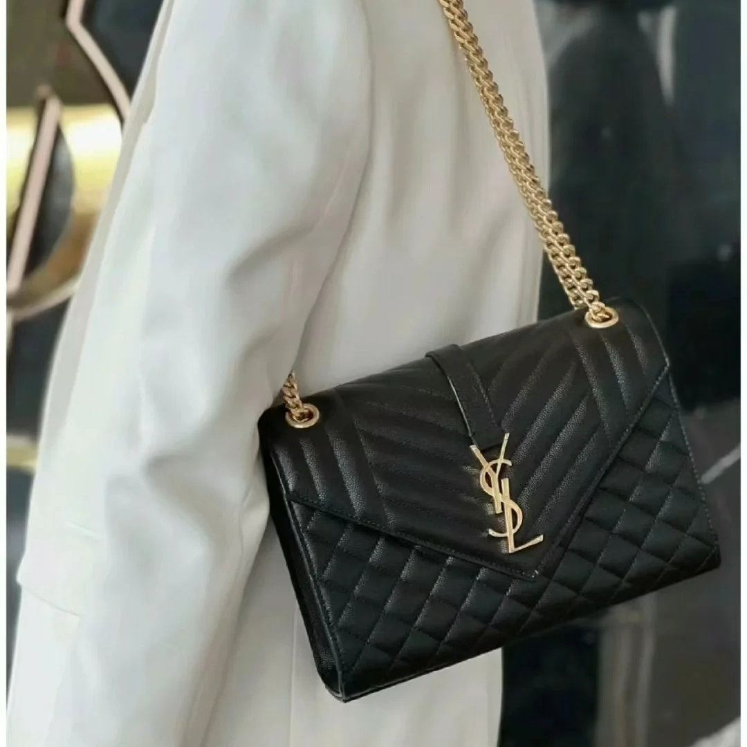 全新未使用 YSL/圣罗兰 ysl 新款信封中号黑金/公价无/甄选
