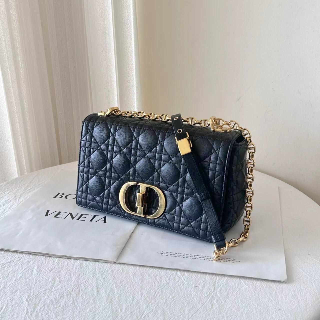 95新 DIOR/迪奥 Dior caro中号黑金单肩斜挎包 /公价无/甄选