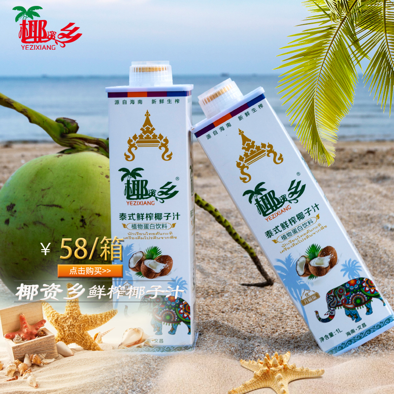 【椰资乡】海南泰式鲜榨椰子汁1L*6瓶装新鲜生榨特色植物蛋白饮料