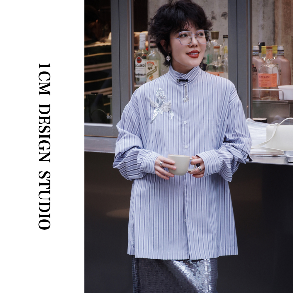 【NONHUMAN X 奕】蚂蚁家 原创设计 设计款国风手工钉珠两穿衬衫