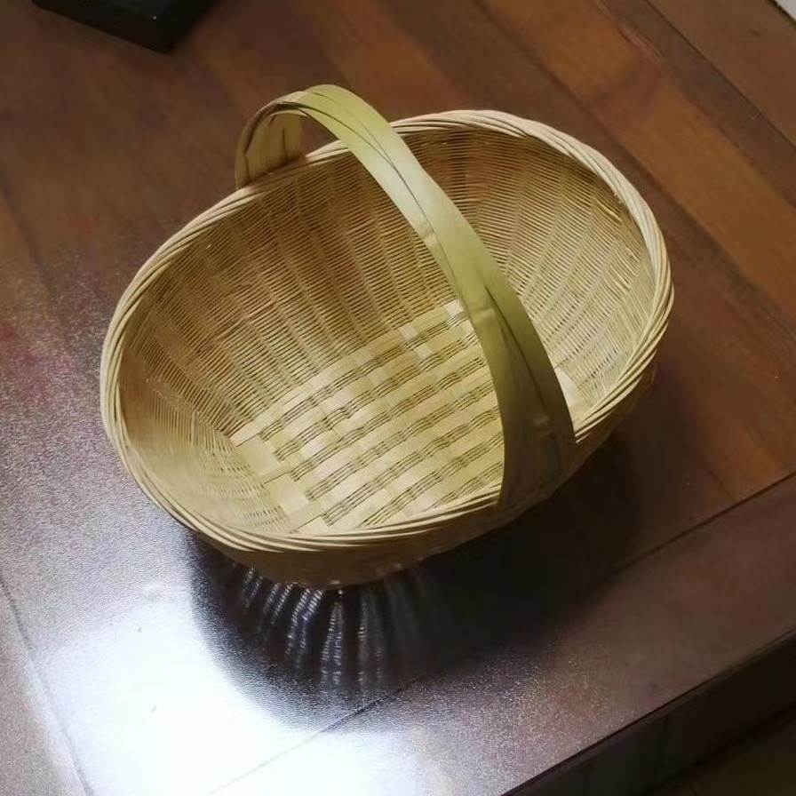 手工竹编制品家用椭圆形手提篮买菜篮购物篮竹青编织鸡蛋篮竹篮子