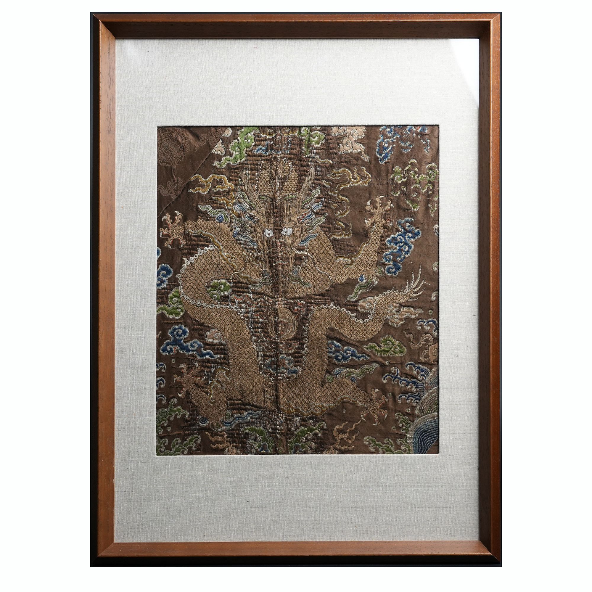 清雍正  绛色地正龙纹妆花锦挂屏 310-31