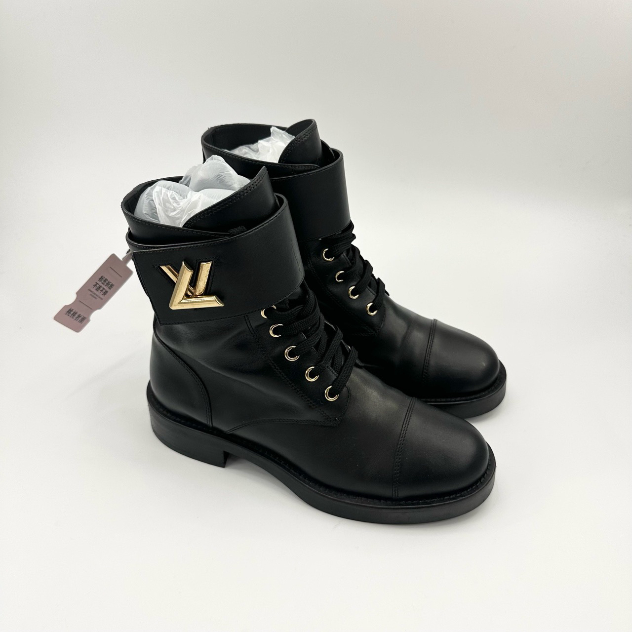 lv/36码/金扣黑色马丁靴/98新/TT0323时尚休闲高帮系带英伦女款