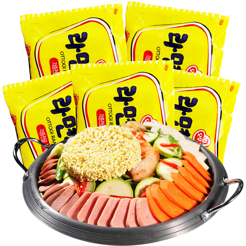 韩国进口不倒翁面饼方便面部队火锅拉面餐饮面速食泡面5袋110g*5