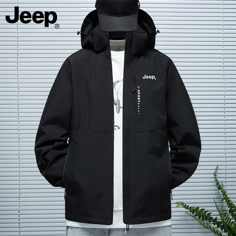 JEEP/吉普秋冬男士户外休闲时尚百搭潮流宽松帅气连帽冲锋衣防风