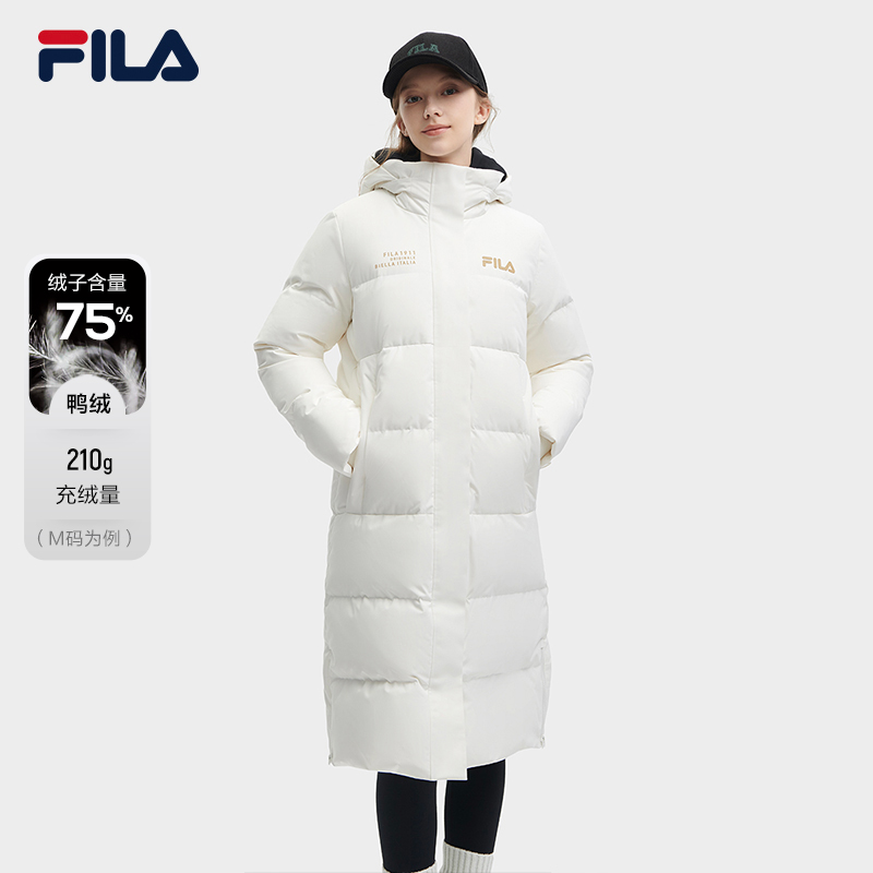 Fila/斐乐情侣冬季长款羽绒服新款时尚经典连帽羽绒服运动休闲