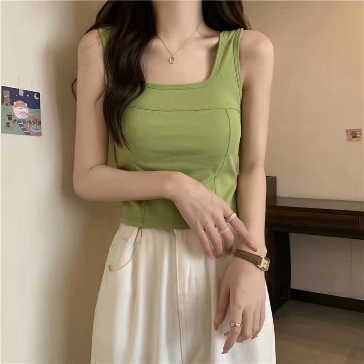 棉方领打底收副乳一体乳胶杯聚拢可单穿百搭吊带背心内搭美背上衣