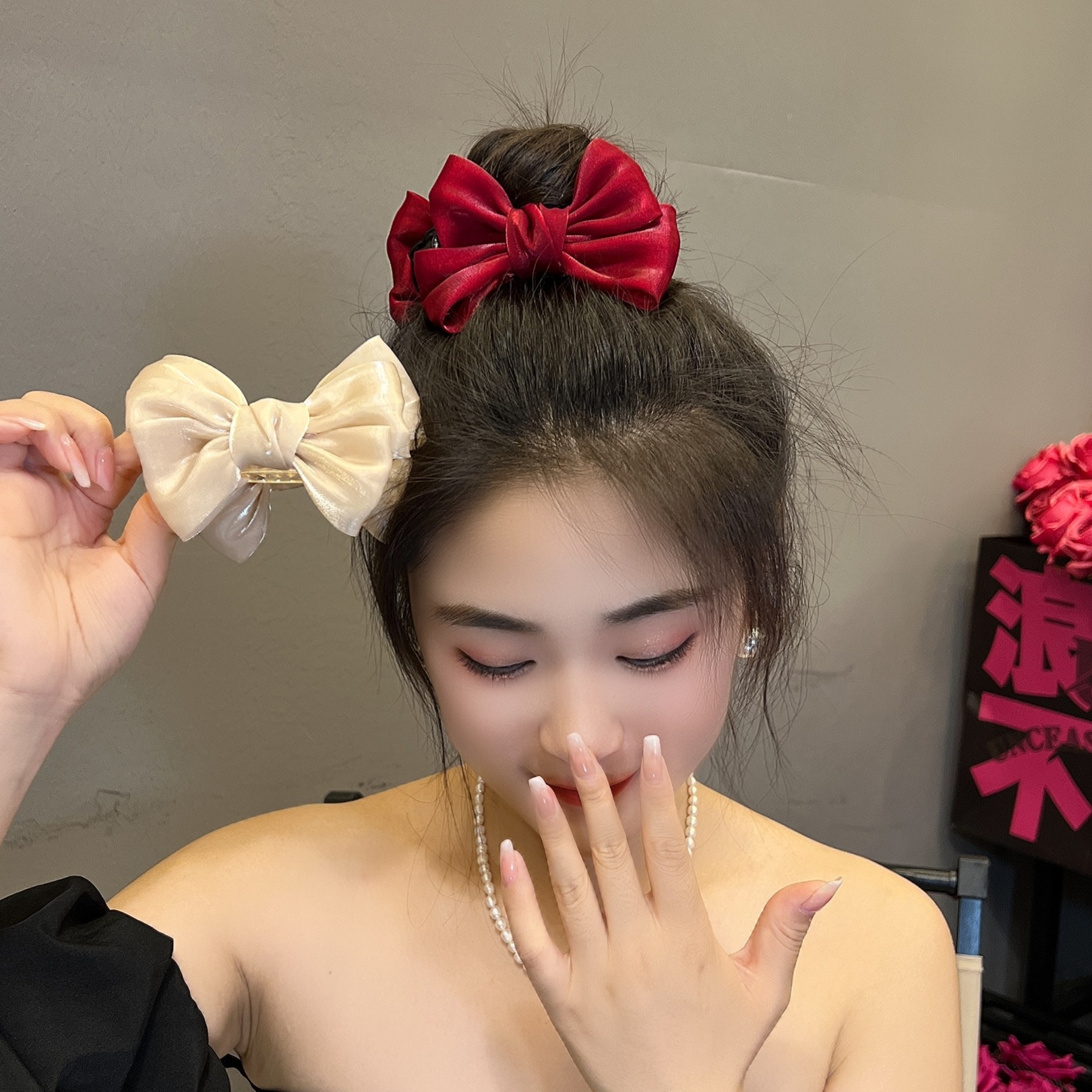 高级感蝴蝶结丸子头抓夹高马尾发夹甜美丸子夹