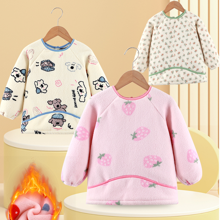 儿童罩衣秋冬季外穿宝宝防脏加厚反穿衣防水护衣保暖围衣幼儿围兜