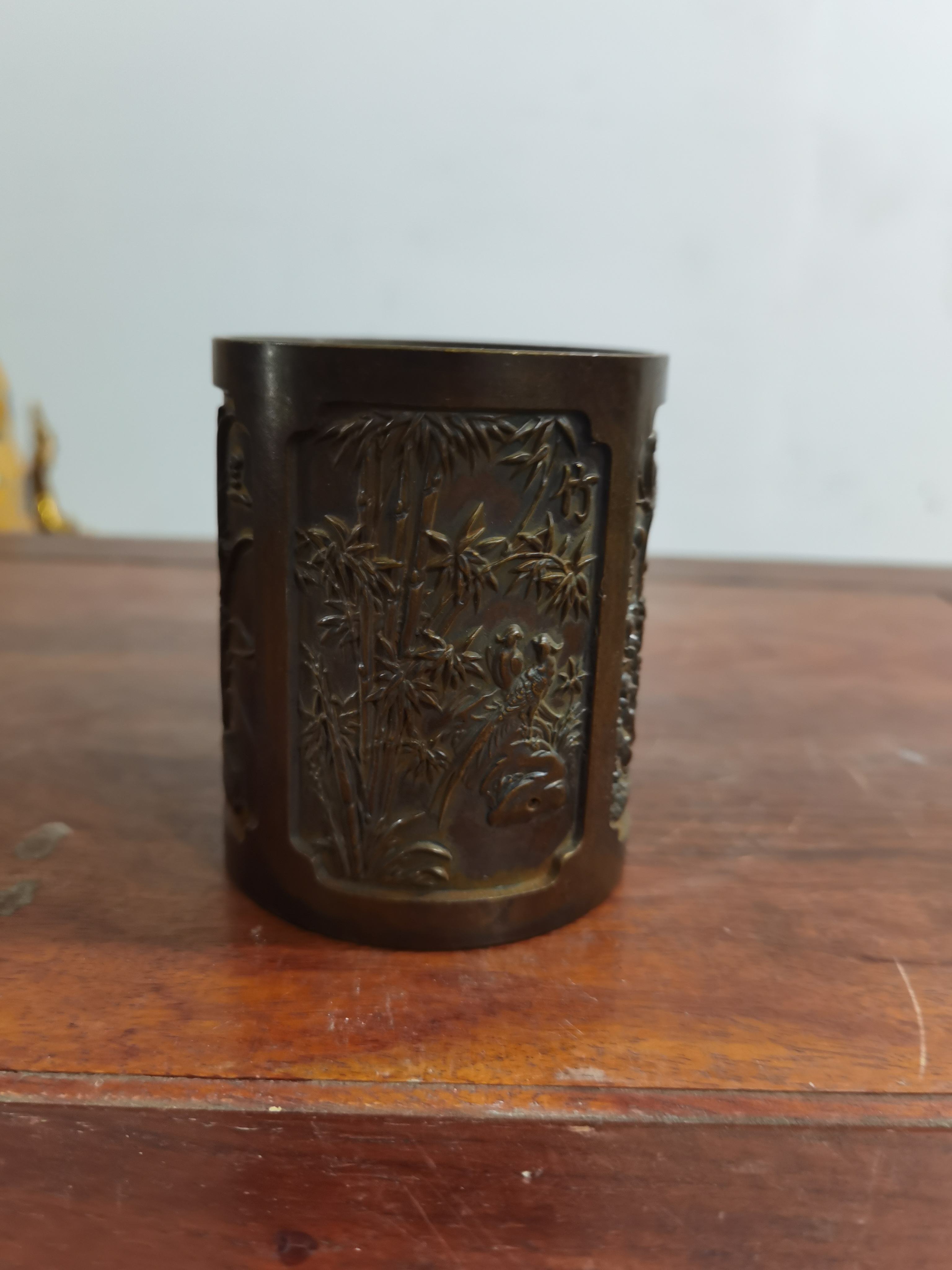 精工精铜梅兰竹菊笔筒