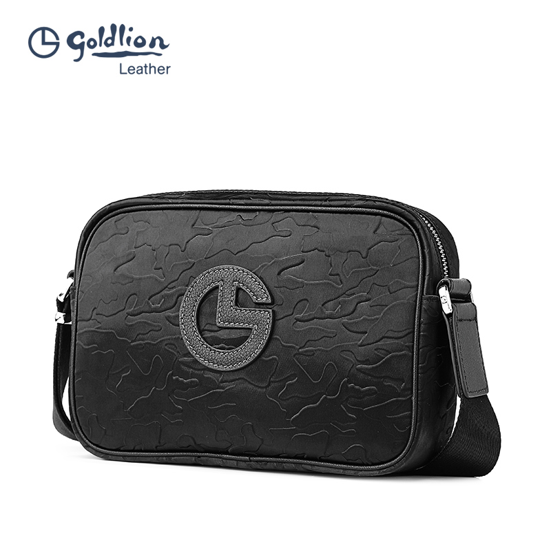 【商务男包】金利来肩包单肩斜跨包休闲ol黑色压花包包真皮新款牛皮