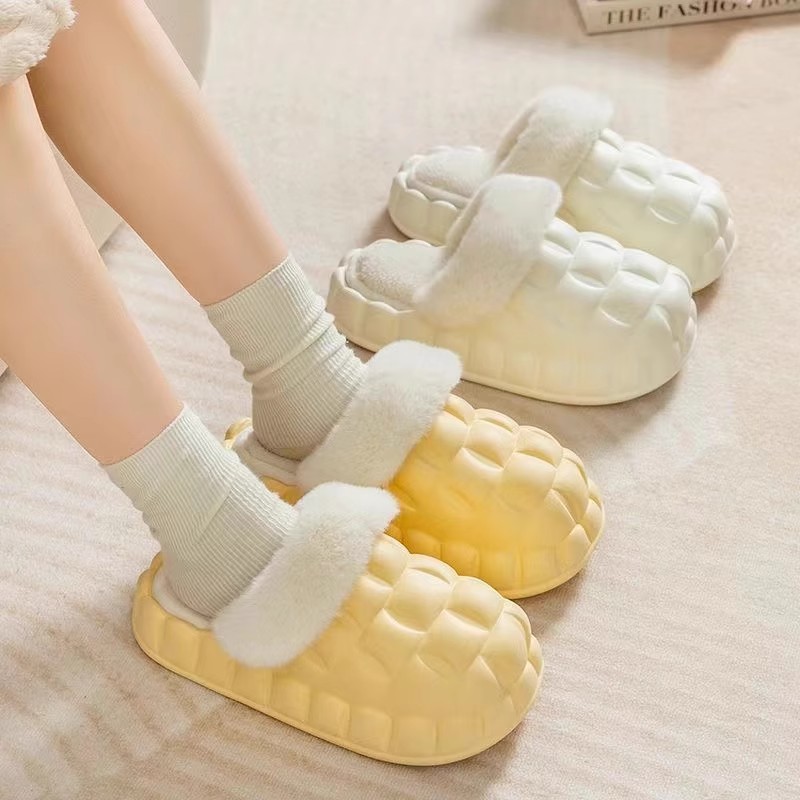 2023新款冬季防水保暖情侣包跟厚底外穿软底包头鞋防滑时尚毛毛鞋
