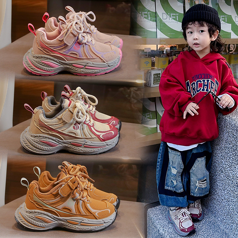 2024年女童运动鞋皮面春秋季白搭老爹鞋子小学生透气新款中大童