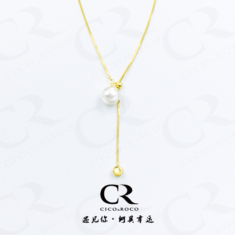 钛钢铅玻璃吊坠 CR圆珠流苏可调节项链不规则长款轻奢吊坠