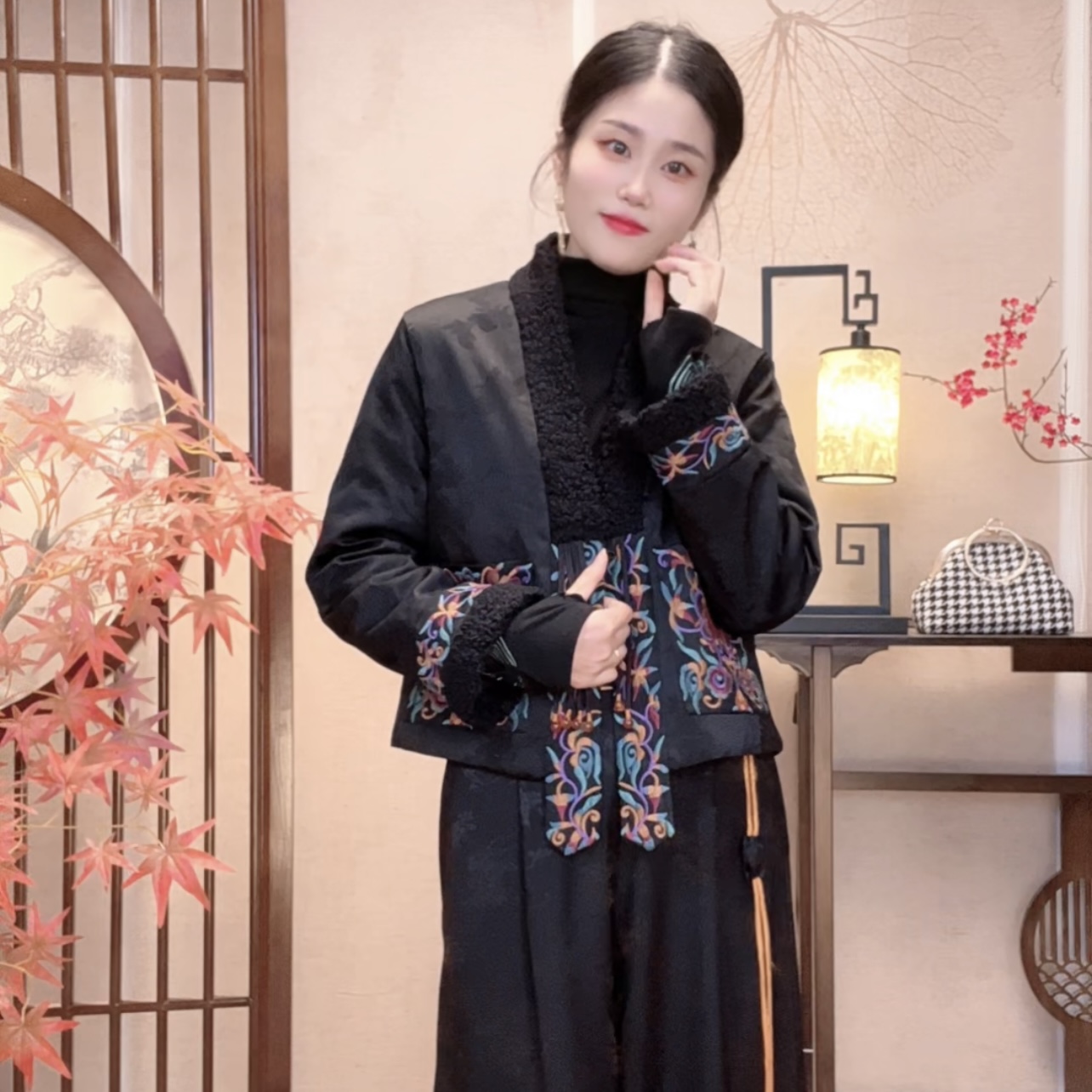 【栀若】新款国风精美刺绣加厚棉服花萝提花气质百搭棉衣