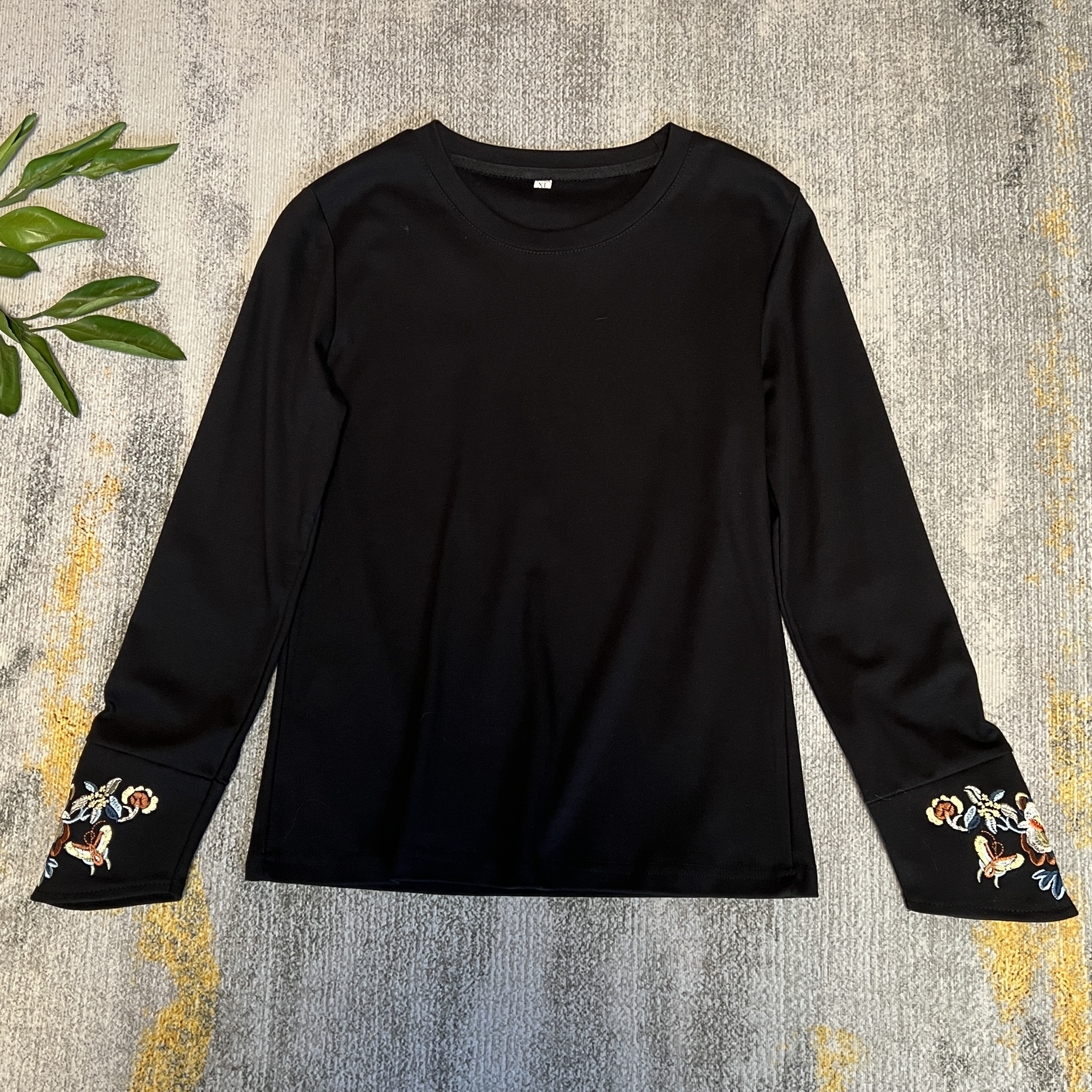 蝶恋花 新中式休闲百搭显瘦圆领长袖打底刺绣纯棉秋季长袖女t恤