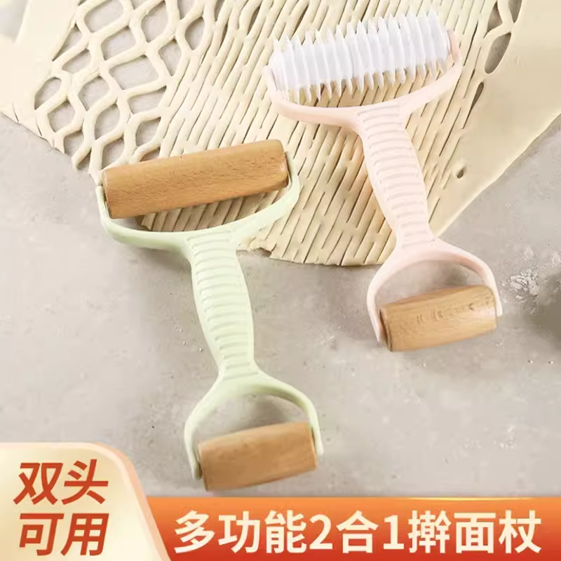 面食双头滚轮擀面杖披萨网格拉网刀饺子面皮器二合一多功能面粉