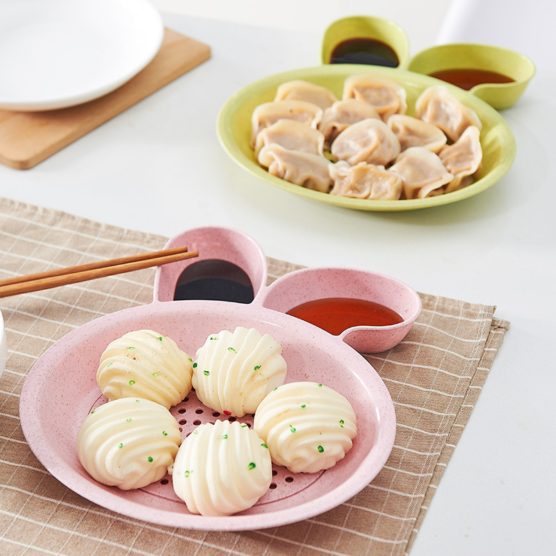 双层饺子盘沥水盘醋碟餐盘家用爱心创意菜盘碟子兔子水饺盘型北欧