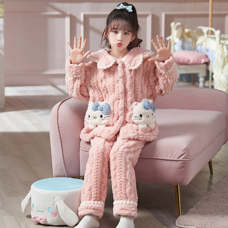 巴拉巴拉恩2023新款女童睡衣冬款珊瑚绒加厚秋季儿童法兰绒中大童