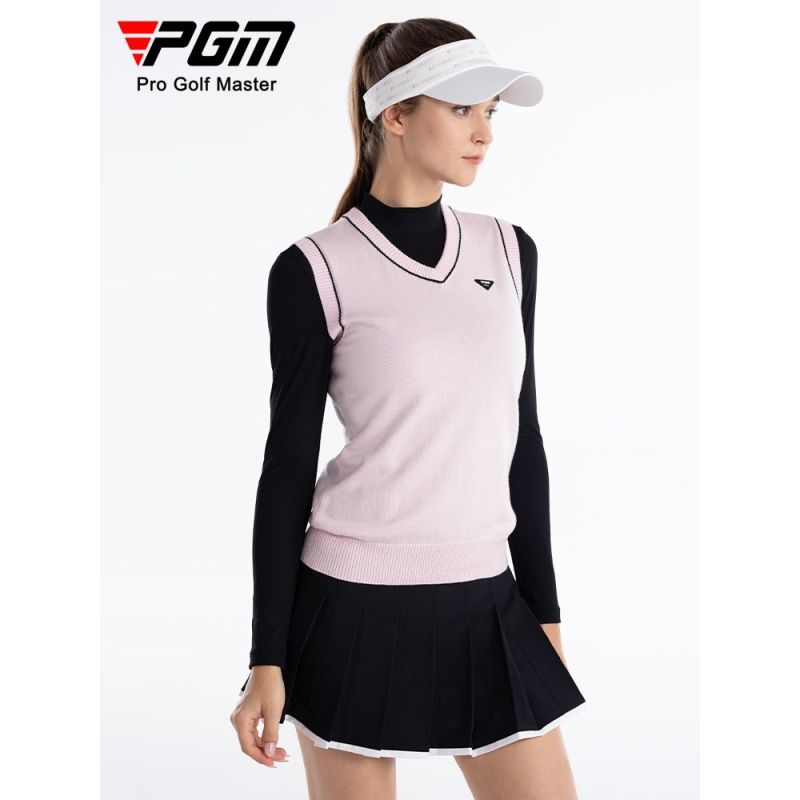 PGM高尔夫服装女士毛织背心V领套头毛衣保暖针织毛衫经典百搭