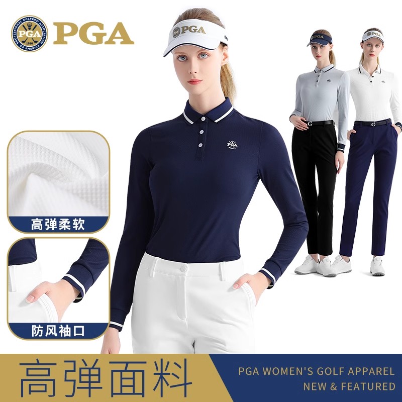 美国PGA 高尔夫服装秋冬女款T恤POLO衫长袖上衣长裤运动女裤