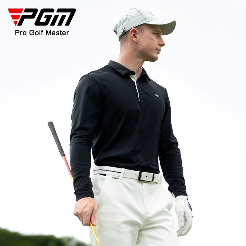 PGM高尔夫服装男长袖T恤秋冬运动男装柔软高弹衣服polo衫上衣