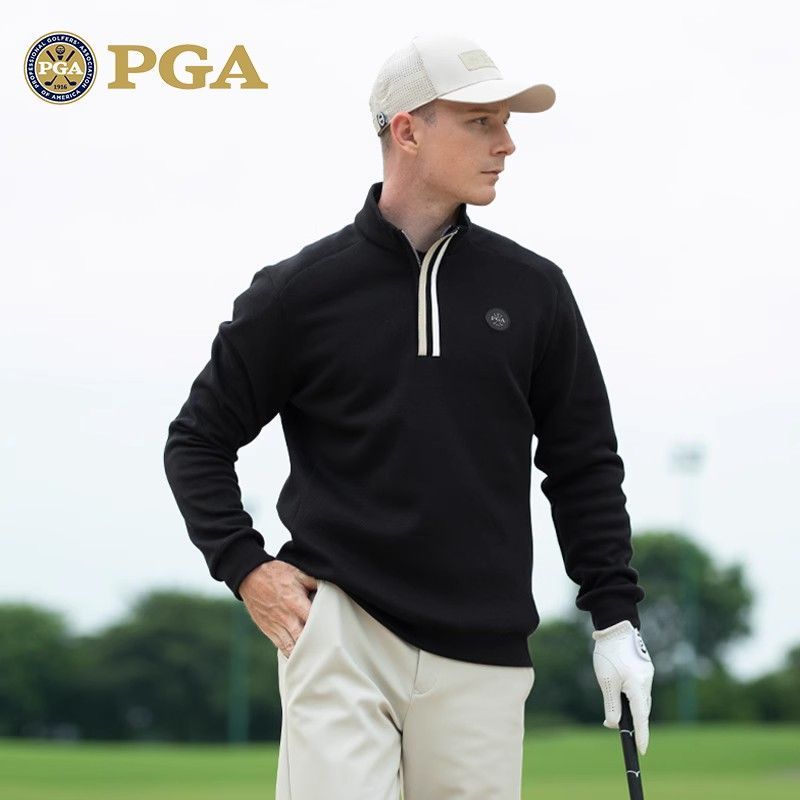 美国PGA高尔夫服装男长袖T恤春秋运动球衣男装衣服polo衫立领设计