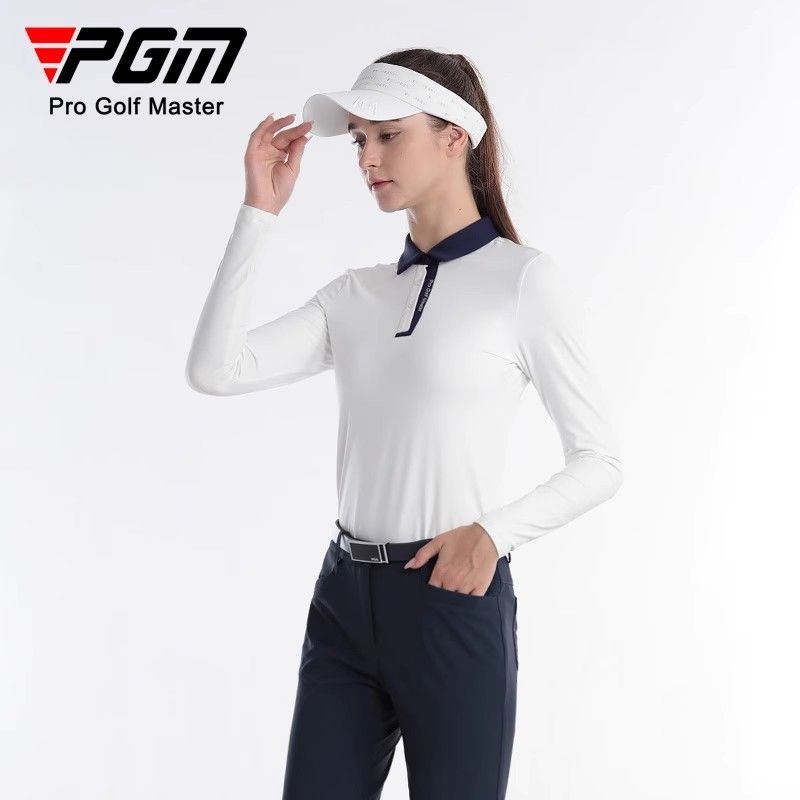 PGM高尔夫女士长袖T恤服装幻彩LOGO运动面料衣服翻领运动服