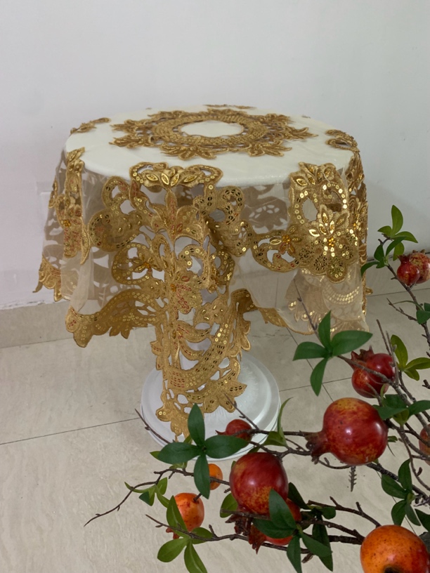 外贸出口尾单重工刺绣手工钉珠镂空桌布85×85厘米左右正方