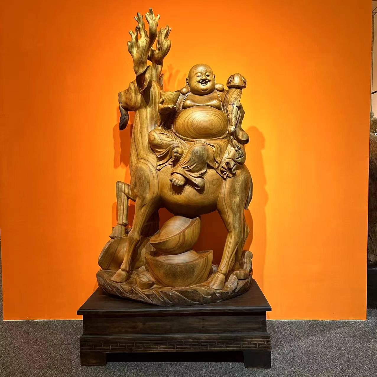 《如意·弥勒》香樟木手工雕刻落地大摆件