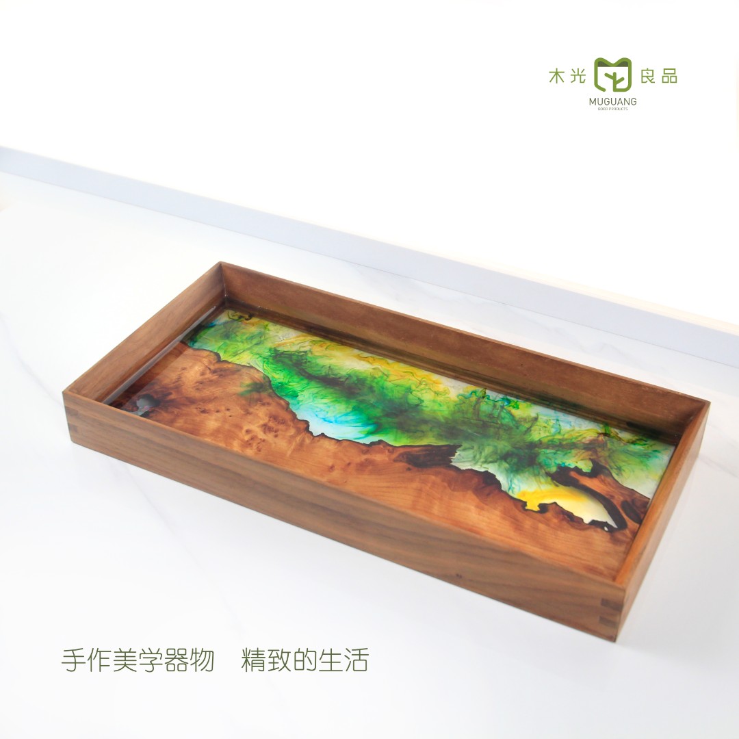 干泡茶盘托盘果盘化妆品收纳盘手工手绘精致茶道器物北美胡桃木