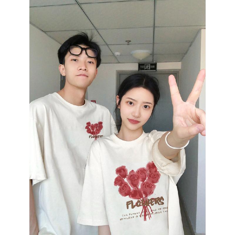 不一样的情侣装夏装短袖t恤2024新款夏季超火玫瑰网红高级感小众