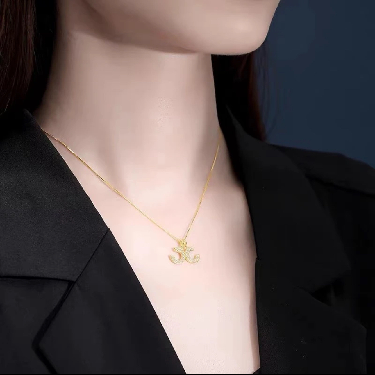 JIN BAI ZHENG 铜合金项链 轻奢时尚不掉色双C字母项链女百搭简约