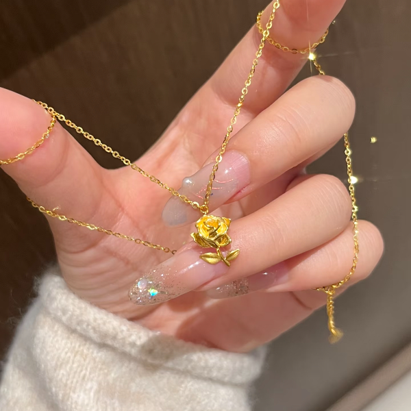 JIN BAI ZHENG 钛钢项链 新中式花丝玫瑰花项链女精致甜美百搭