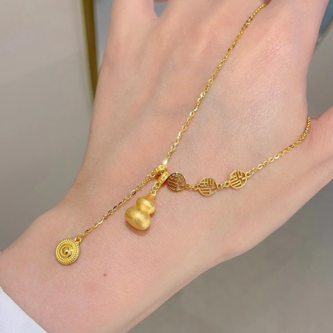 JIN BAI ZHENG 钛钢项链 新中式流苏福字葫芦项链女款百搭不掉色