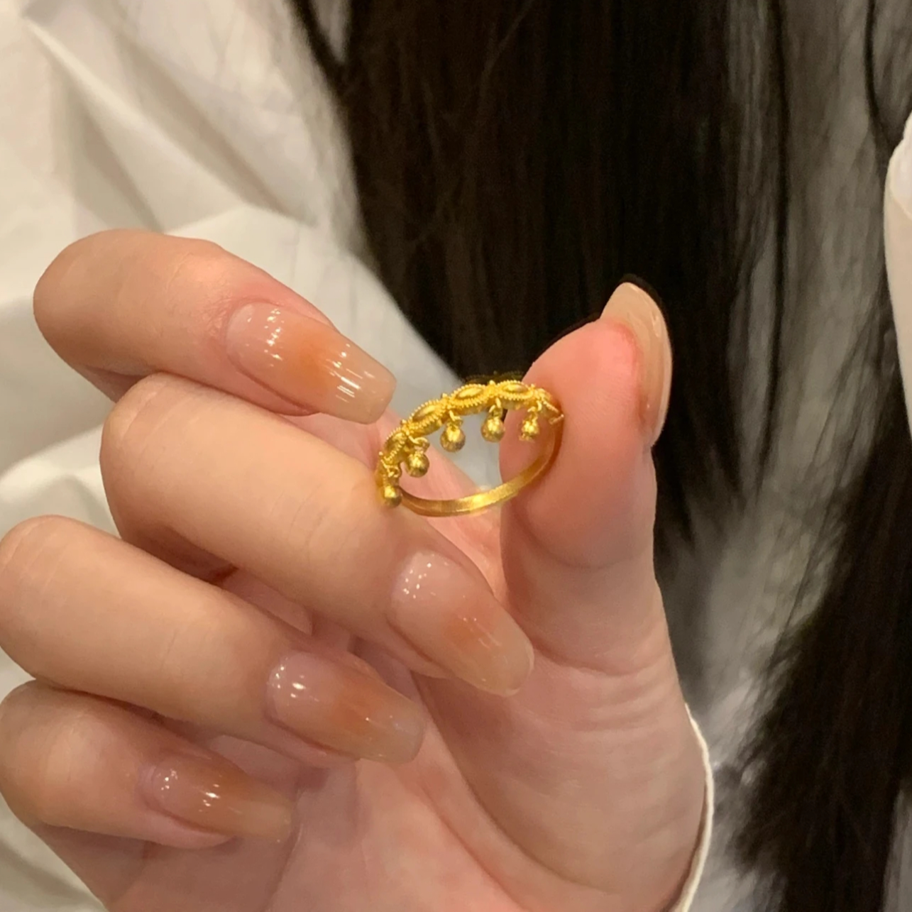 钛钢戒指 轻奢时尚不掉色异域风蕾丝波浪流苏戒指女气质百搭指环