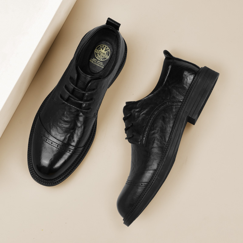 6658皮鞋男新款牛皮男士休闲英伦风商务正装百搭黑色系带鞋子